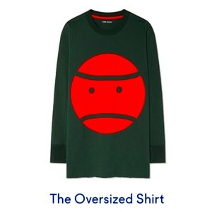 Tory Burch sport oversized little grump face sweatshirt dark gree/bright orange